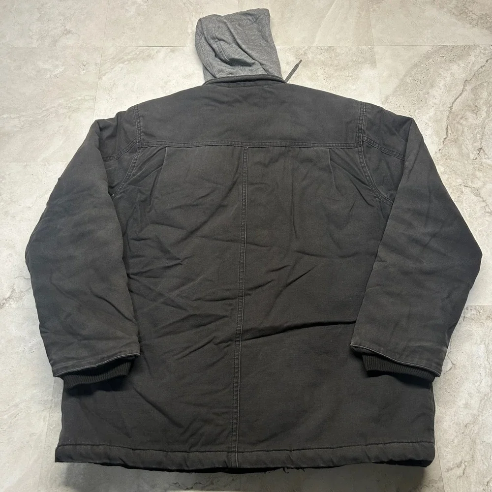 Genuine Dickies Hooded Work Jacket Black Canvas Men Medium Quilted Lined Coat